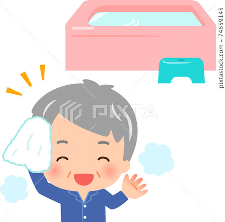 洗個澡並熱身的老人 74659145