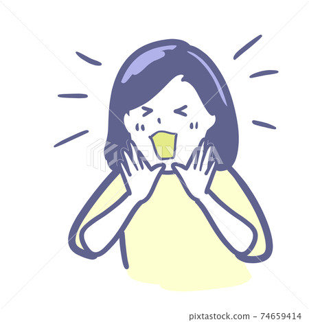 Two colors of illustrations of women who support hard 74659414