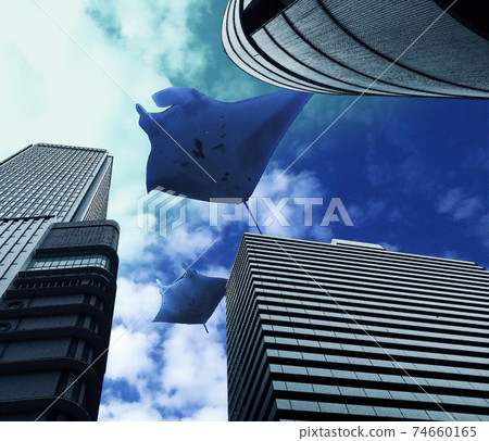 A dot illustration swimming in the sky 74660165