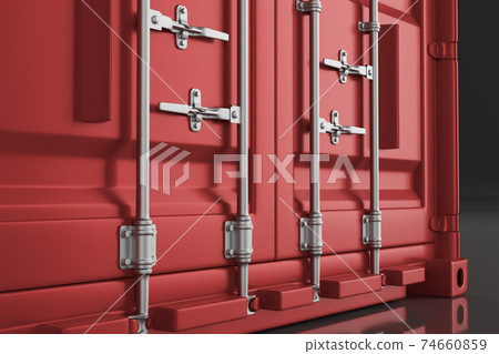 A high quality image of a red 20ft shipping container on a white background. 3d render A high quality image of a red 20ft shipping container on a white background. 3d render 74660859