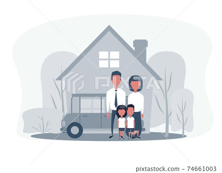 Family with Car and House Family with Car and House 74661003