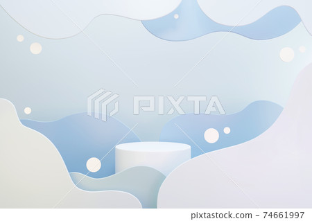 White podium whit abstract blue and grey clouds, Space for text or product advertising, 3d render 74661997
