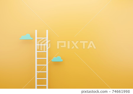 White ladder with yellow background, Copy Space for text advertising concept, 3d render 74661998