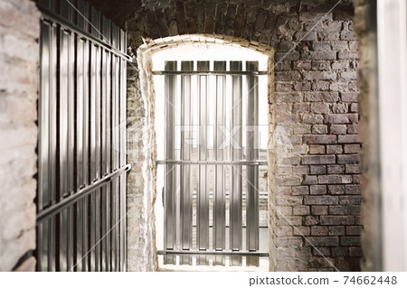 an old basement with separated metal units 74662448