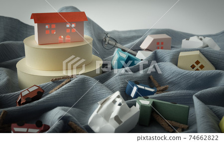 海嘯和洪水造成的破壞高地暴雨災害自然災害洪水破壞淹沒 74662822