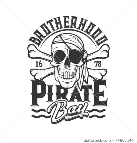 Pirate skull t-shirt print, skeleton in eye patch 74663144