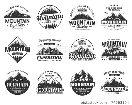 Mountain expedition and rock climbing vector icons Mountain expedition and rock climbing vector icons 74663164