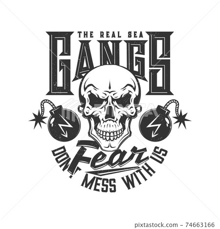 Skull, pirate t-shirt print, skeleton and bombs 74663166