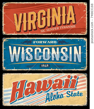 USA state signs of Hawaii, Virginia and Wisconsin 74663188