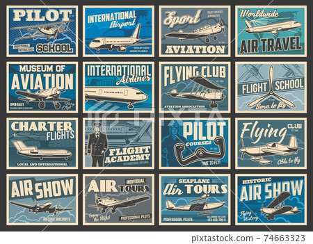 Planes fly, aircraft flight aviation academy retro 74663323