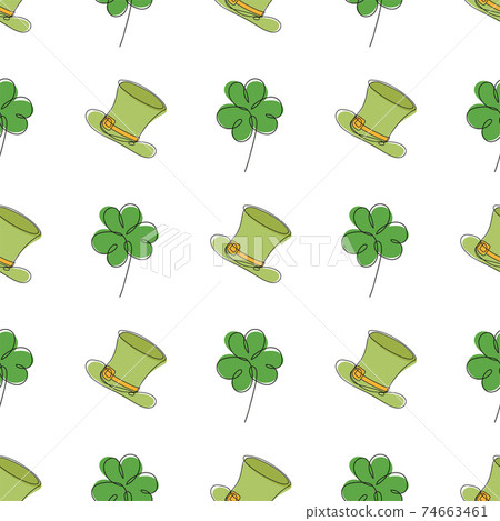 Saint Patrick day seamless pattern - clover leaves and green bowler hat Saint Patrick day seamless pattern - clover leaves and green bowler hat 74663461
