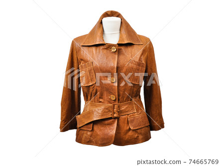 Brown women's leather jacket isolated on white background Brown women's leather jacket isolated on white background 74665769