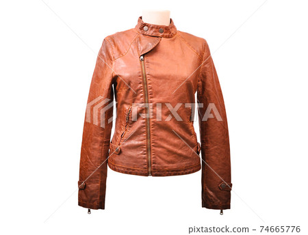 Brown women's leather jacket isolated on white background Brown women's leather jacket isolated on white background 74665776
