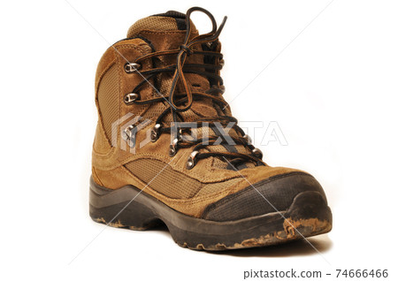 Hiking shoes and a white background, Sturdy hiking boots 74666466
