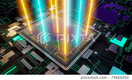 Digital camera sensor, light rays, AI dual chip core, 3D rendering macro, motherboard Digital camera sensor, light rays, AI dual chip core, 3D rendering macro, motherboard 74666880