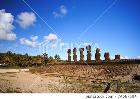 Afnaunau on the beach of Easter Island, Chile in the South Pacific Afnaunau on the beach of Easter Island, Chile in the South Pacific 74667594