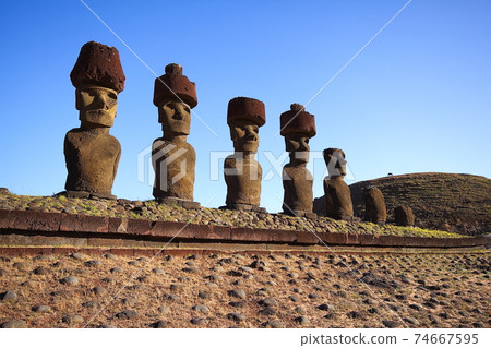 Afnaunau on the beach of Easter Island, Chile in the South Pacific Afnaunau on the beach of Easter Island, Chile in the South Pacific 74667595