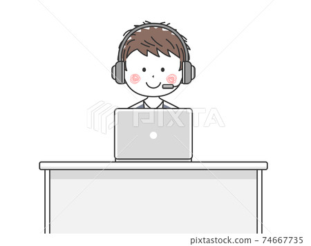 在客戶中心工作的日本操作員的插圖 74667735