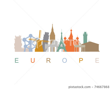 Europe skyline landmarks silhouettes. Vector illustration 74667868
