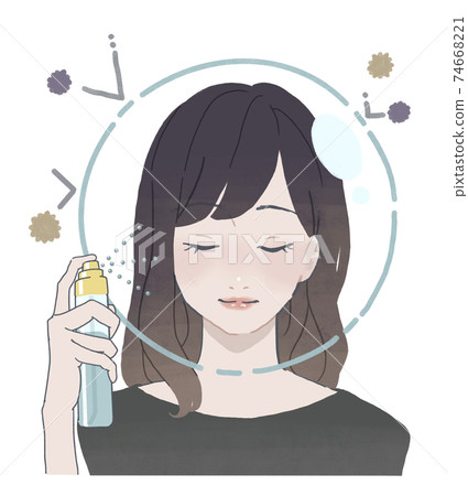 A woman who protects her skin with mist 74668221