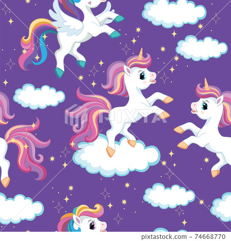 Seamless vector pattern unicorns on purple background Seamless vector pattern unicorns on purple background 74668770