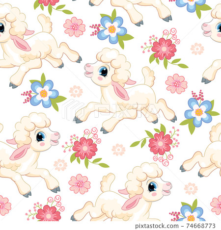 Seamless vector pattern lambs on white background Seamless vector pattern lambs on white background 74668773