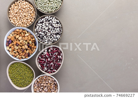 Different types of legumes in bowls Different types of legumes in bowls 74669227