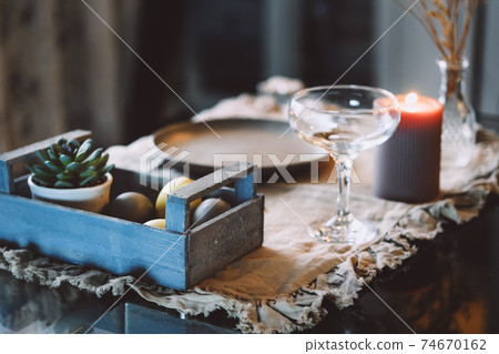 Table setting for home Easter dining. Table setting for home Easter dining. 74670162