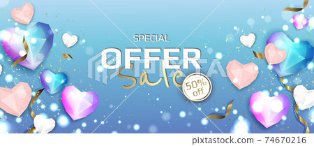 Valentine s day sale background with heart. Universal vector background for poster, banners, flyers, card. 74670216