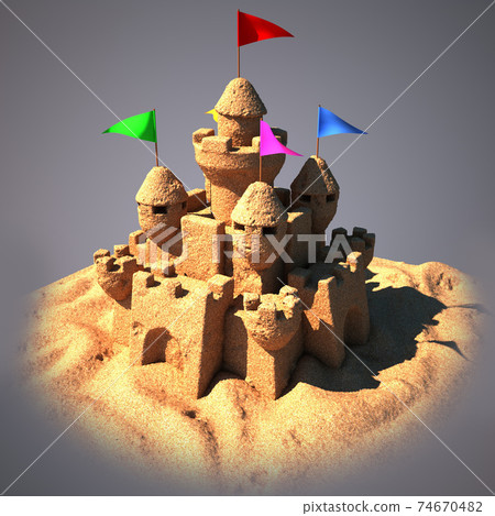 sand castle on the beach 3d rendering 74670482