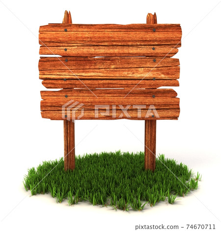old wooden billboard on the grass isolated on white background old wooden billboard on the grass isolated on white background 74670711