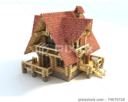 wooden house 3d illustration on white wooden house 3d illustration on white 74670726