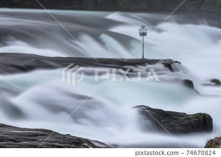 Metal sign in the Rhine Falls, Neuhausen am Rheinfall, Canton Schaffhausen, Switzerland 74670824