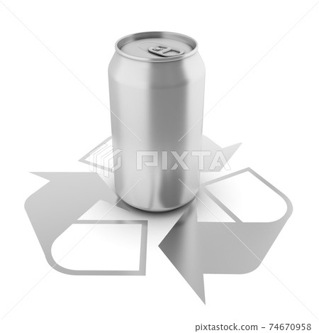 aluminum can over recycle sign 3d rendering aluminum can over recycle sign 3d rendering 74670958