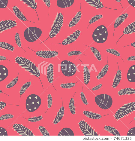 Easter seamless pattern with eggs and feathers - Stock Illustration ...