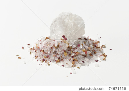Photographed rock salt mass and bath salts on a white background 74671536