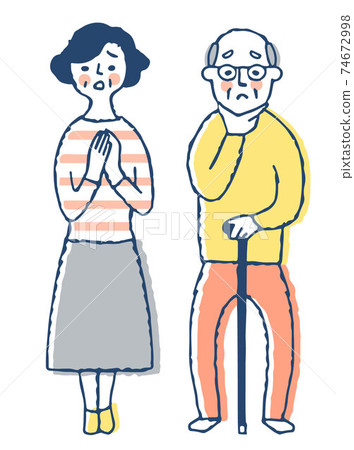 年長的夫婦與困擾的表情 年長的夫婦與困擾的表情 74672998