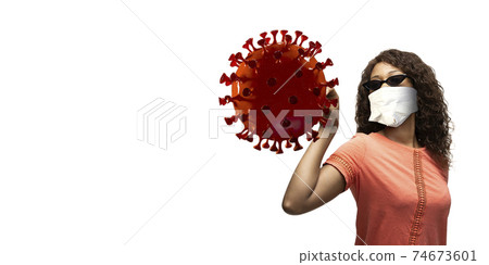 Woman in protective face mask isolated on white studio background. New rules of COVID spreading prevention 74673601
