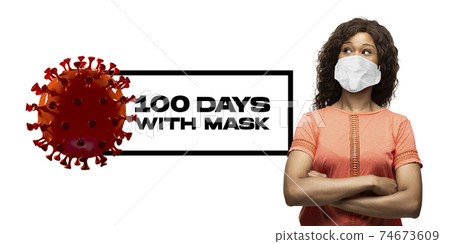 Woman in protective face mask isolated on white studio background. New rules of COVID spreading prevention Woman in protective face mask isolated on white studio background. New rules of COVID spreading prevention 74673609