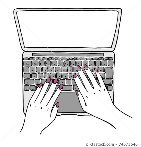 Anime illustration image of work and PC operation Anime illustration image of work and PC operation 74673646