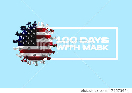 Model of COVID-19 coronavirus colored in national USA flag, concept of pandemic spreading, medicine and healthcare. 74673654