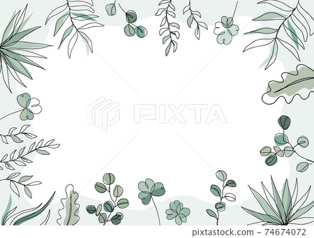 Floral vector illustration in trendy continuous line drawing style. Plants and leaves frame background with copy space for text Floral vector illustration in trendy continuous line drawing style. Plants and leaves frame background with copy space for text 74674072