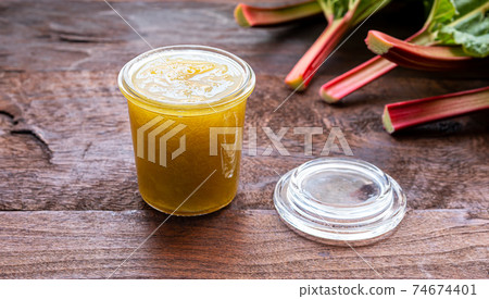 Rhubarb jam for healthy breakfast 74674401