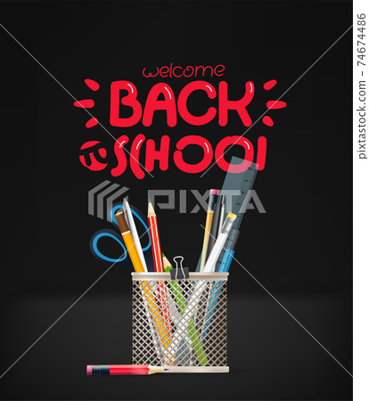 Back to school inscription. School stationery Back to school inscription. School stationery 74674486