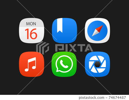 Mobile application vector icons vector set isolated on black background Mobile application vector icons vector set isolated on black background 74674487
