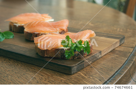Smoked salmon sandwiches 74674661