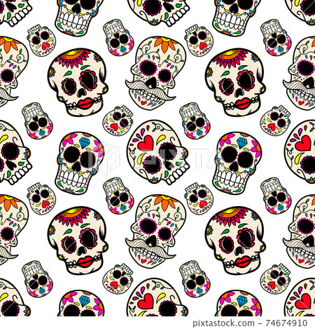 Seamless pattern with mexican sugar skulls.... - Stock Illustration ...
