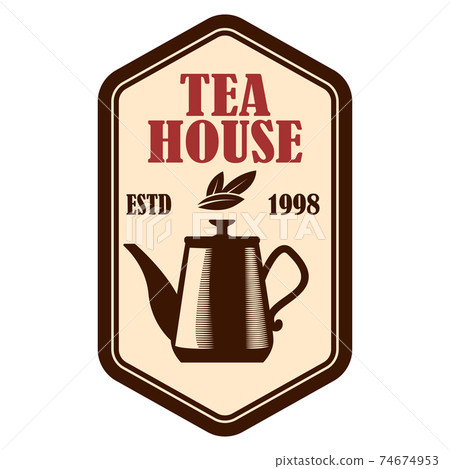 Tea shop emblem template. Design element for logo, label, sign, poster, flyer. Vector illustration 74674953