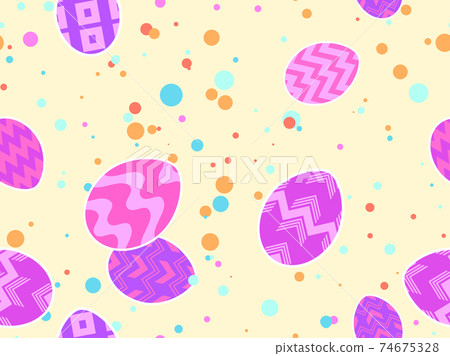 Easter eggs seamless pattern. Happy Easter background. Multi colored Easter eggs with a pattern. Festive background for banners, printing on paper, wrapper. Vector illustration 74675328