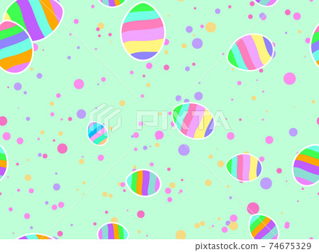 Easter eggs seamless pattern. Easter eggs with colorful stripes. Festive background for banners, printing on paper, wrapper. Vector illustration 74675329